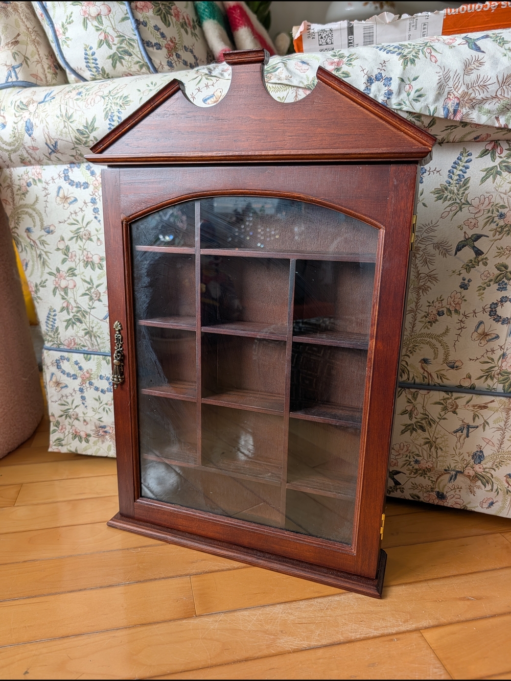 Wooden Trinket Shelf with Glass Door